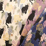 Cotton Muslin printed Fabric - Hyakka Ryōran - Wisteria Cat MINI - nomura tailor