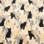 Cotton Muslin printed Fabric - Hyakka Ryōran - Wisteria Cat MINI - nomura tailor