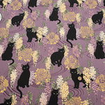 Cotton Muslin printed Fabric - Hyakka Ryōran - Wisteria Cat MINI - nomura tailor