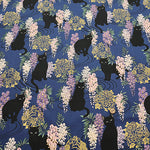 Cotton Muslin printed Fabric - Hyakka Ryōran - Wisteria Cat MINI - nomura tailor