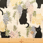 Cotton Muslin printed Fabric - Hyakka Ryōran - Wisteria Cat MINI - nomura tailor
