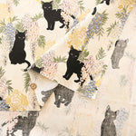 Cotton Muslin printed Fabric - Hyakka Ryōran - Wisteria Cat MINI - nomura tailor