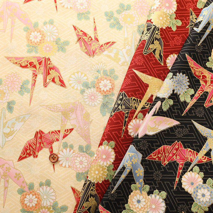 Cotton muslin Fabric - Blooming Orchids Origami Crane - nomura tailor