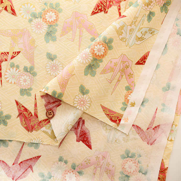 Cotton muslin Fabric - Blooming Orchids Origami Crane - nomura tailor