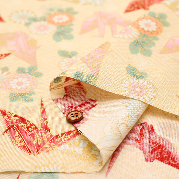 Cotton muslin Fabric - Blooming Orchids Origami Crane - nomura tailor