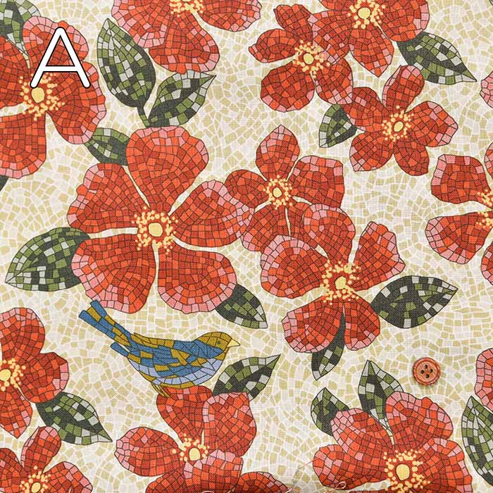 Cotton muslin Printed Fabric - un/no S-tile Bird - nomura tailor