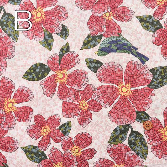 Cotton muslin Printed Fabric - un/no S-tile Bird - nomura tailor