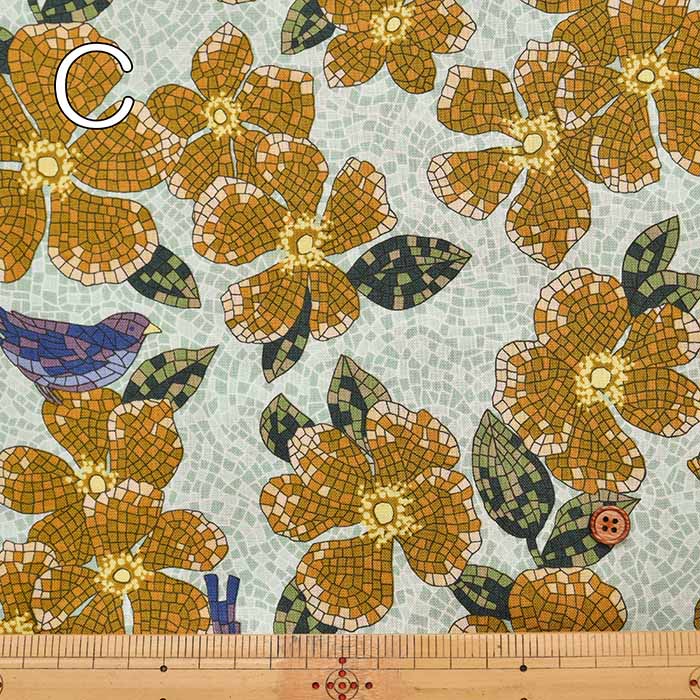 Cotton muslin Printed Fabric - un/no S-tile Bird - nomura tailor