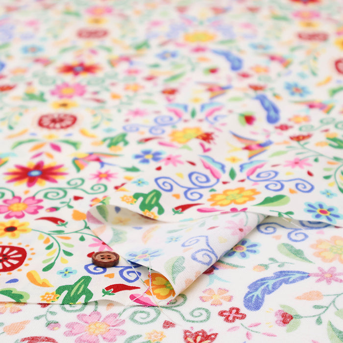 Cotton Muslin printed Fabric un/no - Mexican Flower - nomura tailor