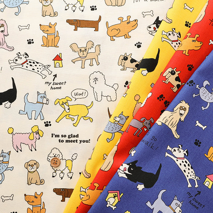 Cotton Muslin printed Fabric - un/no KUSUTTO Dog - nomura tailor