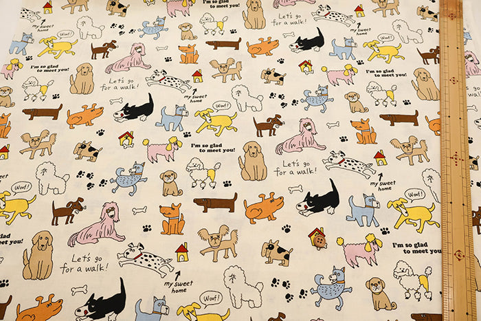 Cotton Muslin printed Fabric - un/no KUSUTTO Dog - nomura tailor