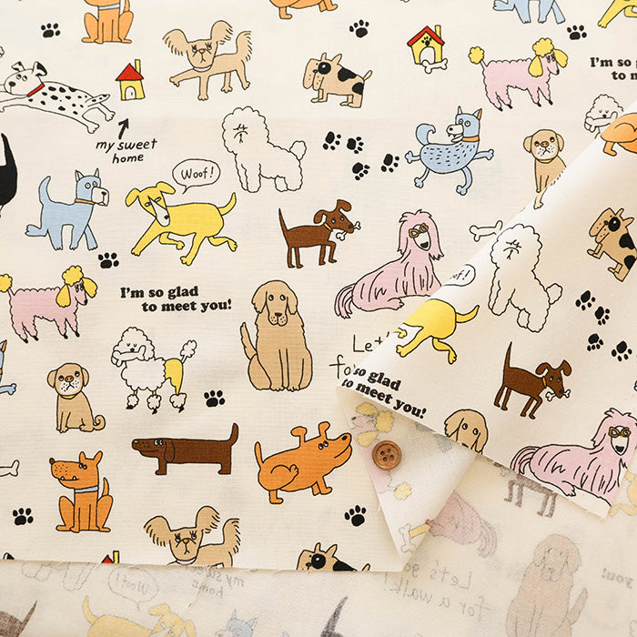 Cotton Muslin printed Fabric - un/no KUSUTTO Dog - nomura tailor