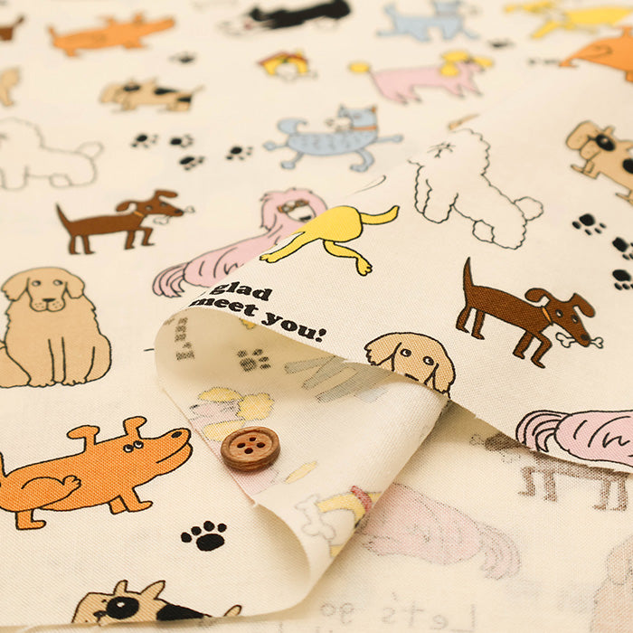 Cotton Muslin printed Fabric - un/no KUSUTTO Dog - nomura tailor