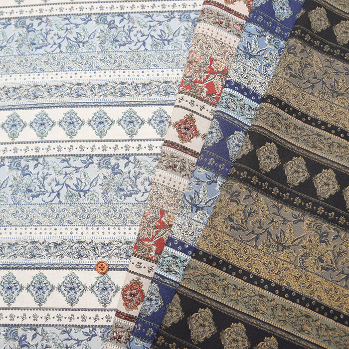 Cotton muslin Fabric - Asian dye - Flower Border - nomura tailor
