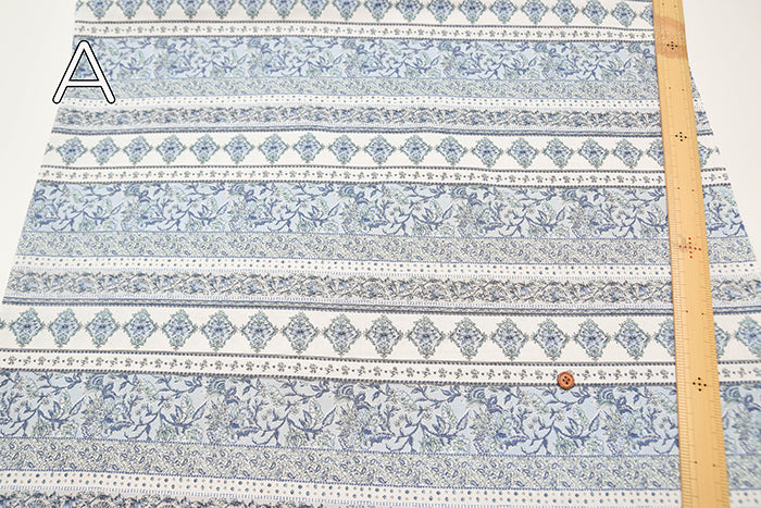 Cotton muslin Fabric - Asian dye - Flower Border - nomura tailor