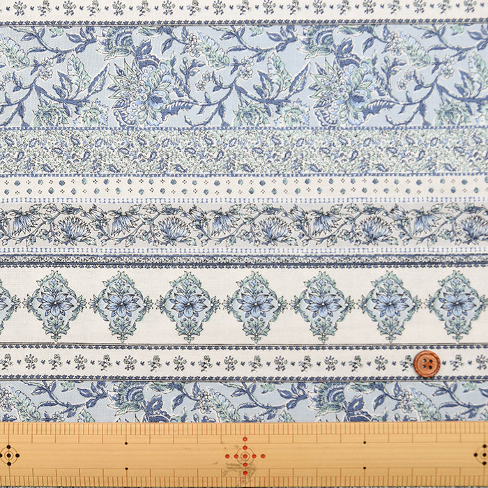 Cotton muslin Fabric - Asian dye - Flower Border - nomura tailor