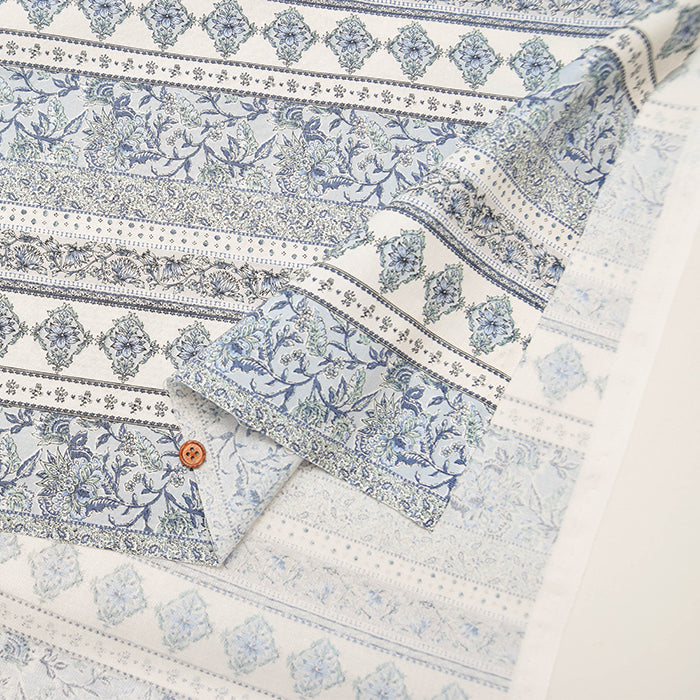 Cotton muslin Fabric - Asian dye - Flower Border - nomura tailor