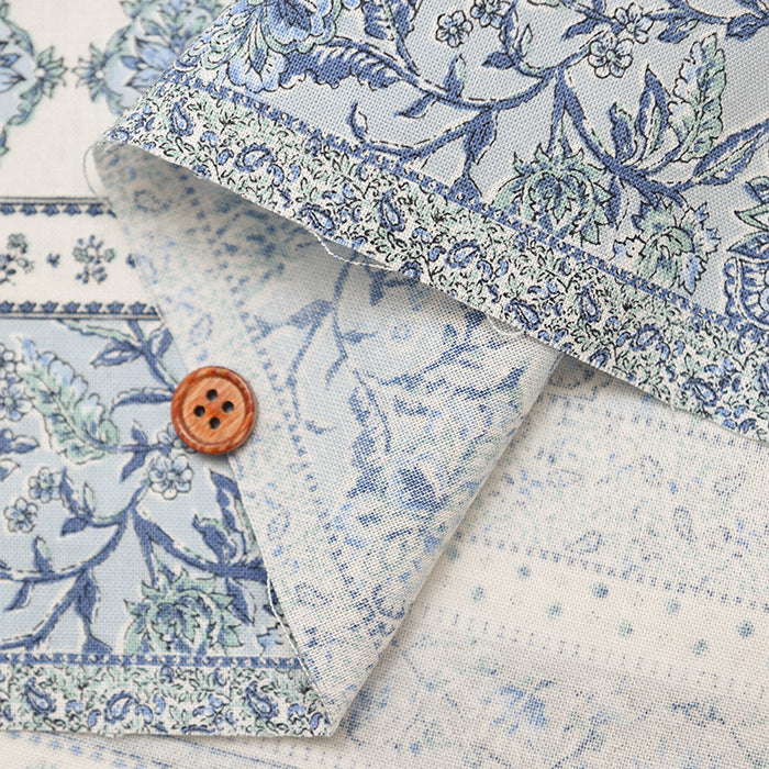 Cotton muslin Fabric - Asian dye - Flower Border - nomura tailor