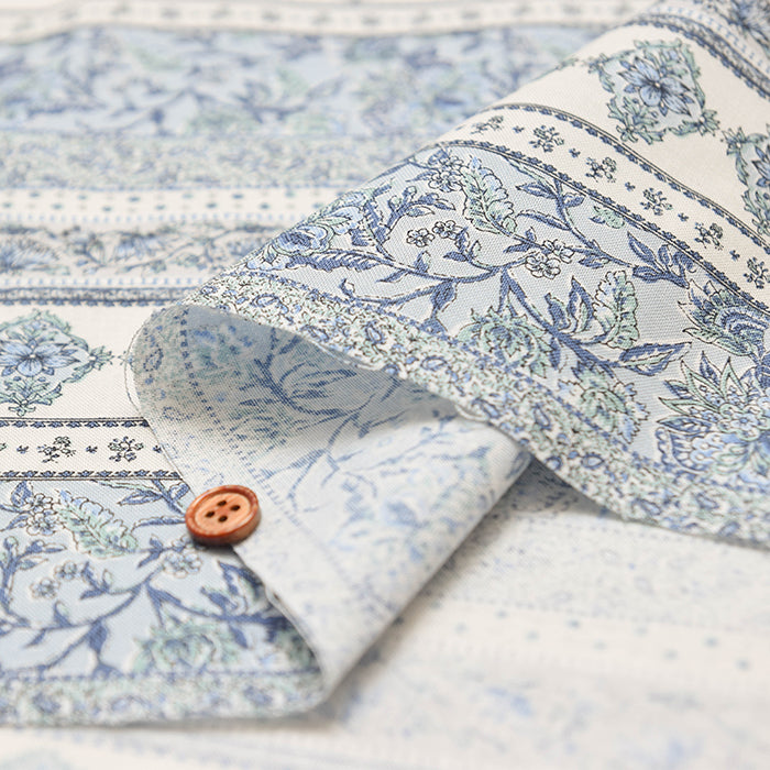 Cotton muslin Fabric - Asian dye - Flower Border - nomura tailor