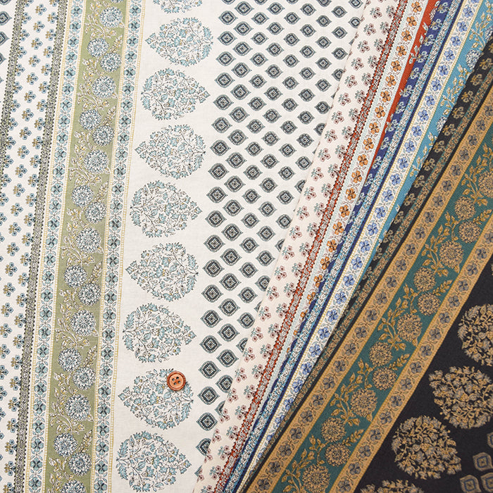 Cotton muslin Fabric - Asian dye - Side Border Flower - nomura tailor