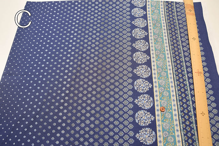 Cotton muslin Fabric - Asian dye - Side Border Flower - nomura tailor