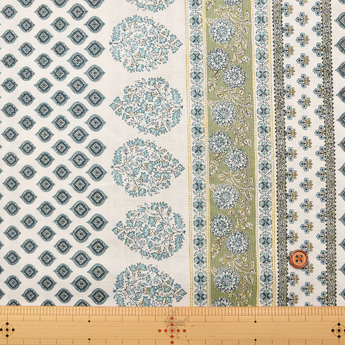 Cotton muslin Fabric - Asian dye - Side Border Flower - nomura tailor