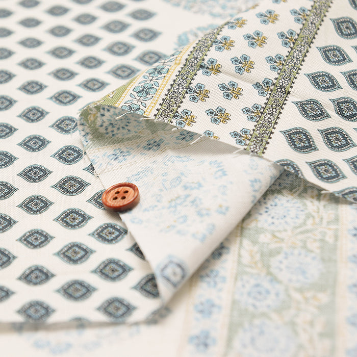 Cotton muslin Fabric - Asian dye - Side Border Flower - nomura tailor