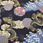 Cotton muslin  Lame (Glitter)  Fabric - Dragon and Wave - nomura tailor