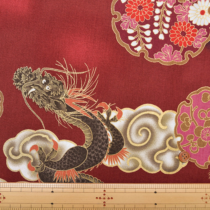 Cotton muslin  Lame (Glitter)  Fabric - Dragon and Wave - nomura tailor
