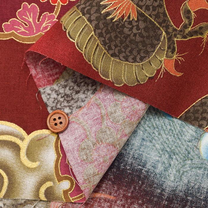 Cotton muslin  Lame (Glitter)  Fabric - Dragon and Wave - nomura tailor
