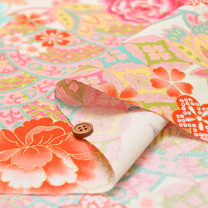 Cotton muslin  Lame (Glitter)  Fabric - Peony - nomura tailor