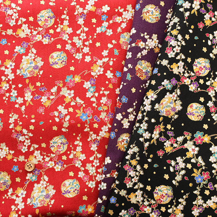 Cotton Scare Printed Fabric - Folk Craft Village: Plum Blossoms - nomura tailor