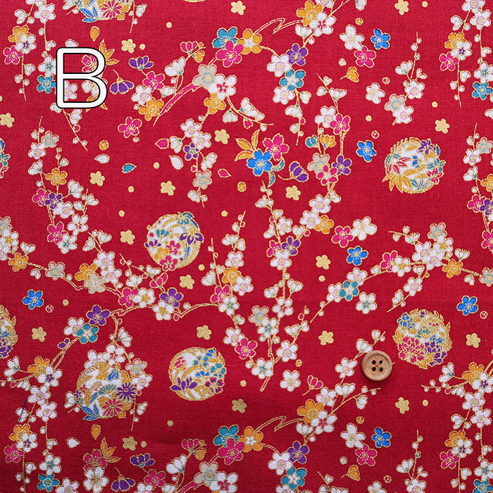 Cotton Scare Printed Fabric - Folk Craft Village: Plum Blossoms - nomura tailor
