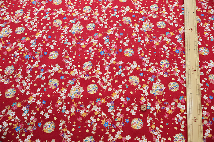 Cotton Scare Printed Fabric - Folk Craft Village: Plum Blossoms - nomura tailor