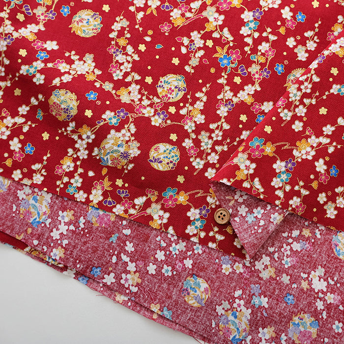 Cotton Scare Printed Fabric - Folk Craft Village: Plum Blossoms - nomura tailor