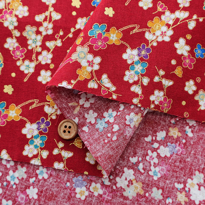 Cotton Scare Printed Fabric - Folk Craft Village: Plum Blossoms - nomura tailor