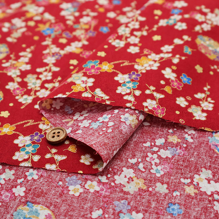 Cotton Scare Printed Fabric - Folk Craft Village: Plum Blossoms - nomura tailor