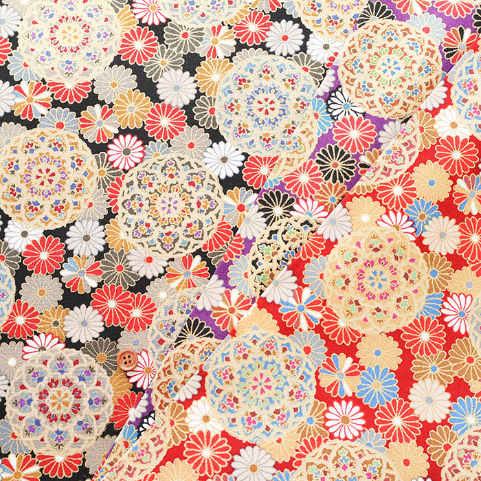 Cotton Muslin Lame (Glitter) Fabric - Chrysanthemum Mandala - nomura tailor
