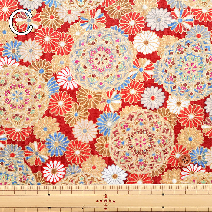Cotton Muslin Lame (Glitter) Fabric - Chrysanthemum Mandala - nomura tailor