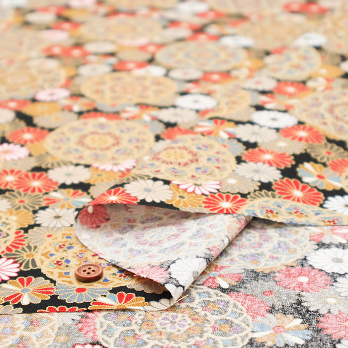 Cotton Muslin Lame (Glitter) Fabric - Chrysanthemum Mandala - nomura tailor