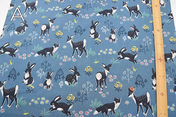 Cotton Ox Printed Fabric Mushrooms and Animals - nomura tailor