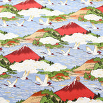 Cotton Scare Lame (Glitter) Fabric - Crane and Mt. Fuji - nomura tailor