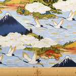 Cotton Scare Lame (Glitter) Fabric - Crane and Mt. Fuji - nomura tailor