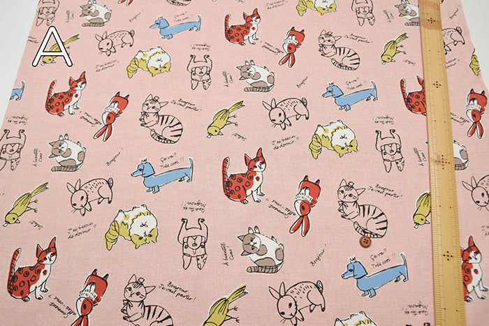 Cotton Oxford Fabric - Dog & Cat - nomura tailor