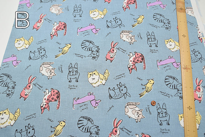 Cotton Oxford Fabric - Dog & Cat - nomura tailor
