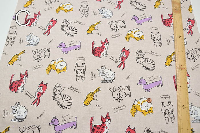 Cotton Oxford Fabric - Dog & Cat - nomura tailor