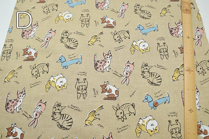 Cotton Oxford Fabric - Dog & Cat - nomura tailor