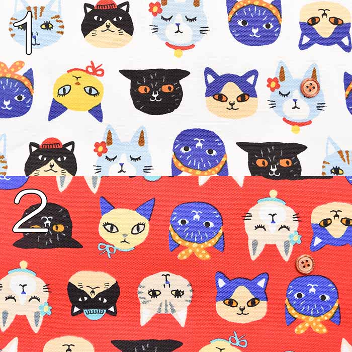 Cotton Oxford Fabric - Little Zoo - Lovely CATS - nomura tailor