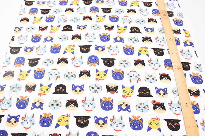 Cotton Oxford Fabric - Little Zoo - Lovely CATS - nomura tailor