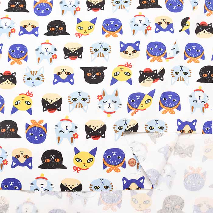 Cotton Oxford Fabric - Little Zoo - Lovely CATS - nomura tailor